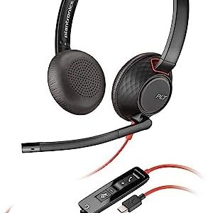 Poly Blackwire 5220 Wired Headset - Flexible Boom Mic - Noise Cancelling Headphones with Mic - USB-C, USB-A, 3.5mm - Ergonomic Over-Ear Design - Works with Microsoft Teams, Zoom - Work from Home