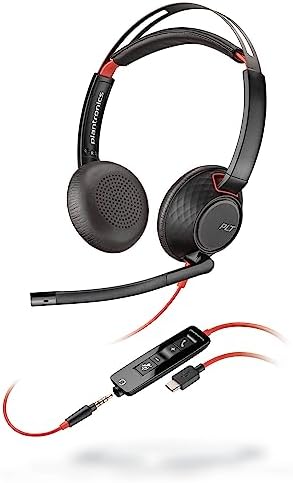Poly Blackwire 5220 Wired Headset - Flexible Boom Mic - Noise Cancelling Headphones with Mic - USB-C, USB-A, 3.5mm - Ergonomic Over-Ear Design - Works with Microsoft Teams, Zoom - Work from Home