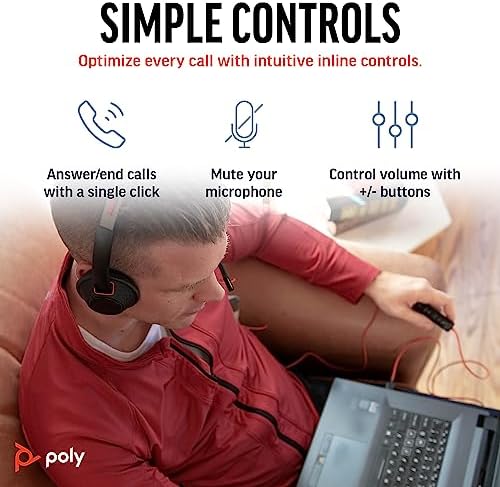 Poly Blackwire 5220 Wired Headset - Flexible Boom Mic - Noise Cancelling Headphones with Mic - USB-C, USB-A, 3.5mm - Ergonomic Over-Ear Design - Works with Microsoft Teams, Zoom - Work from Home - Image 4