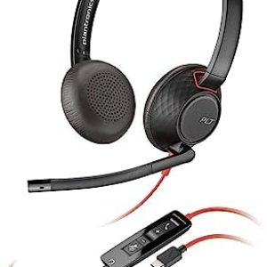 Poly Blackwire 5220 Wired Headset – Flexible Boom Mic – Noise Cancelling Headphones with Mic – USB-C, USB-A, 3.5mm – Ergonomic Over-Ear Design – Works with Microsoft Teams, Zoom – Work from Home